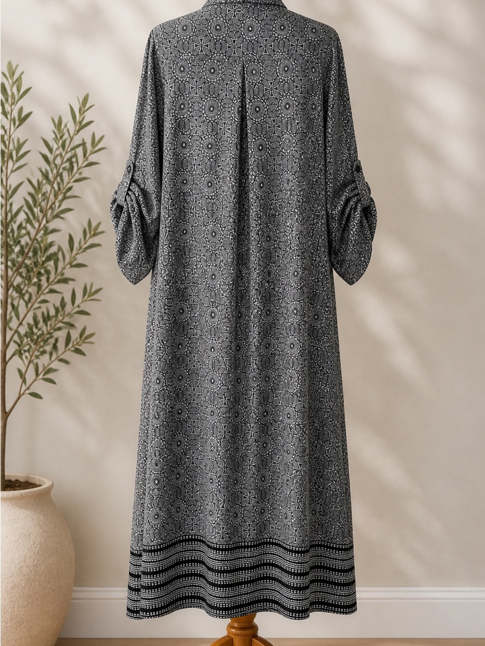 tacera black white geometric shirt dress roll tab sleeve collared size 2x - Picture 2 of 9